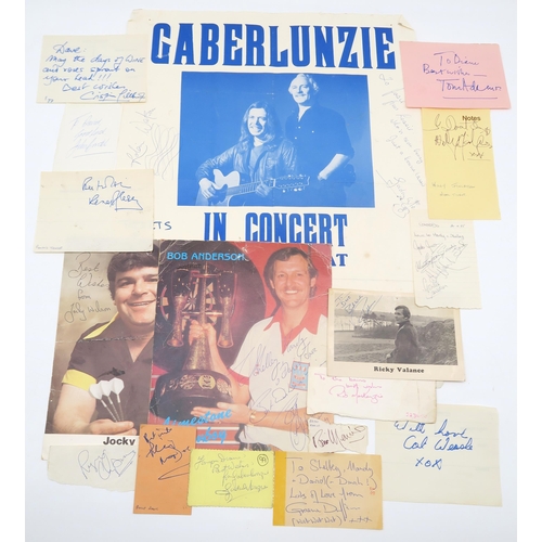 366 - A collection of autographs, to include a poster signed by members of the Scottish folk group Gaberlu... 