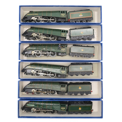 373 - Six 00-gauge 4-6-2 locomotives and eight-wheel tenders in dark green British Railways livery, named ... 