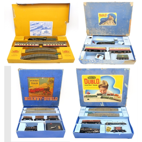 385 - Four various Hornby Dublo 00-gauge train sets, all boxed, to include 4-6-2 Mallard and Silver King l... 