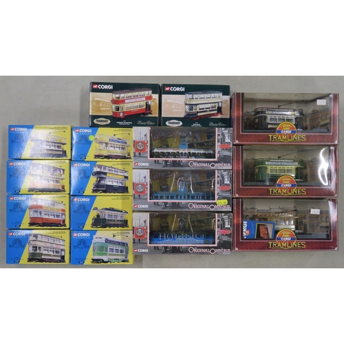 396 - A large collection of boxed die-cast model trams, comprising the Corgi Classic, Limited Edition Tram... 