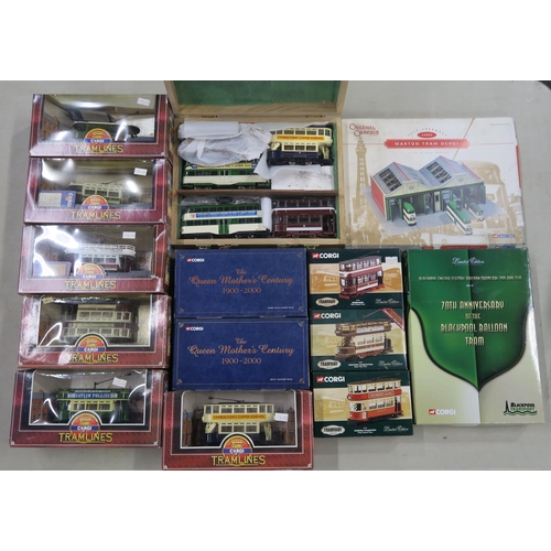 396 - A large collection of boxed die-cast model trams, comprising the Corgi Classic, Limited Edition Tram... 