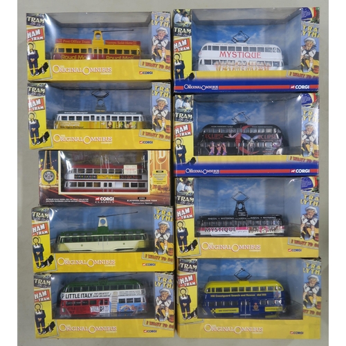 397 - A collection of boxed Corgi die-cast model trams, comprising a large quantity of Classics series Bla... 