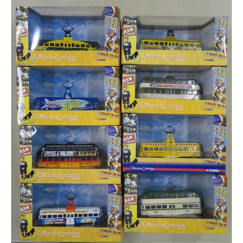 397 - A collection of boxed Corgi die-cast model trams, comprising a large quantity of Classics series Bla... 