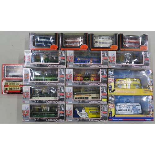 397 - A collection of boxed Corgi die-cast model trams, comprising a large quantity of Classics series Bla... 