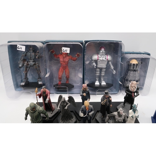 411 - A quantity of BBC Doctor Who Collection figurines, with stepped display bases and accompanying magaz... 