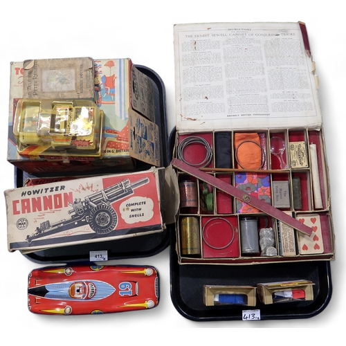 413 - Boxed vintage toys, comprising an Ernest Sewell Cabinet of Conjuring Tricks, Toy-Ton Telephone Excha... 