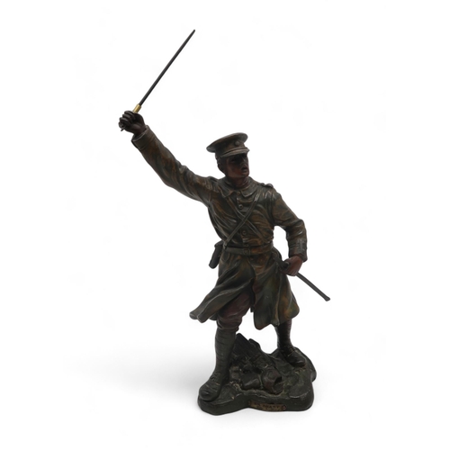 166 - After Ruffony - En Avant, a bronzed spelter figure of an officer, with sword raised