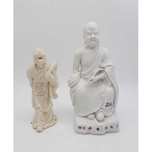 216 - A group of blanc de chine figures including sleeping man and dog, sage, buddha etc