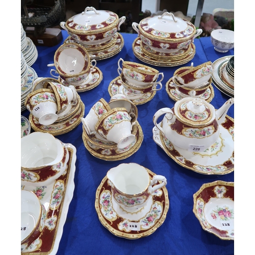 228 - A Royal Albert Lady Hamilton dinner service comprising dinner & medium plates, soup coupes, cups... 