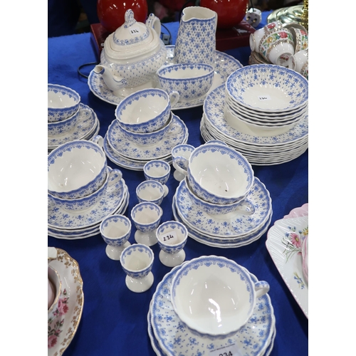 234 - A Spode blue Fleur de Lis pattern part dinner service with plates, bowls, cups and saucers, side pla... 