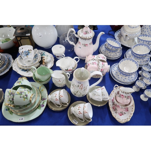 238 - Assorted tea and coffee wares including Queen Anne Nymph, Royal Albert pink rose decorated wares, Re... 