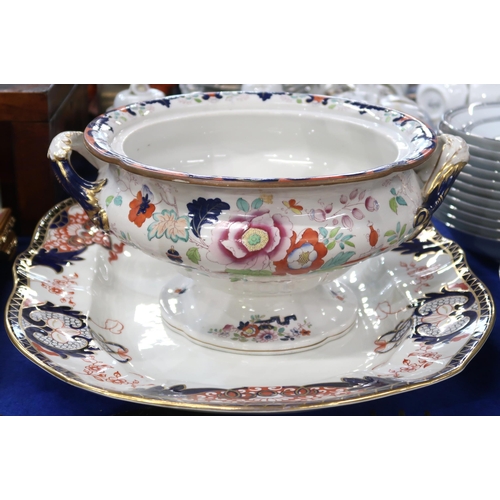 241 - A Royal Crown Derby ashet in imari pattern 3615 together with a Ironstone tureen