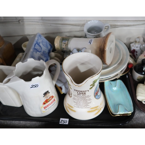 250 - Assorted Whisky water jugs including Clangrant and Talloch, John Begg, Teachers, other jugs etc