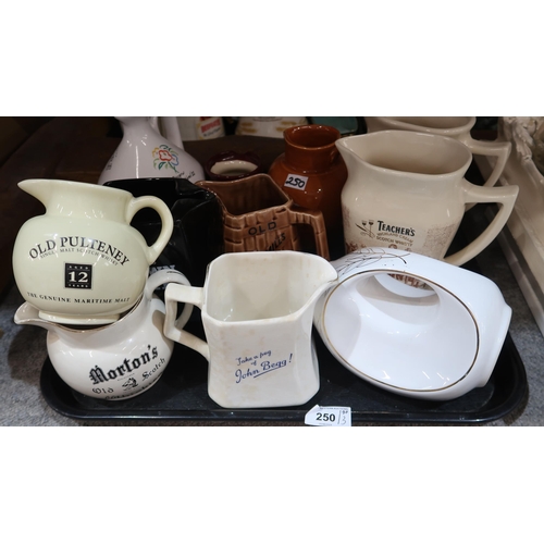 250 - Assorted Whisky water jugs including Clangrant and Talloch, John Begg, Teachers, other jugs etc