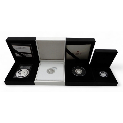 288 - Elizabeth II (1952-2022) 2022 1 OZ Silver Angel (encapsulated) together with three various Elizabeth... 