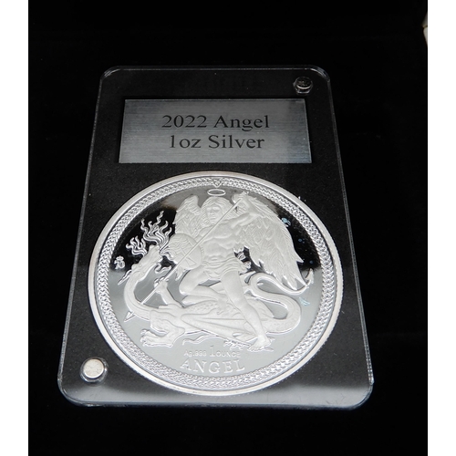 288 - Elizabeth II (1952-2022) 2022 1 OZ Silver Angel (encapsulated) together with three various Elizabeth... 