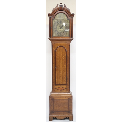 2020A - A 19TH CENTURY OAK CASE JASON COX, LONG ACRE LONDON LONG CASE CLOCKWith brass arched face, 42cm high... 