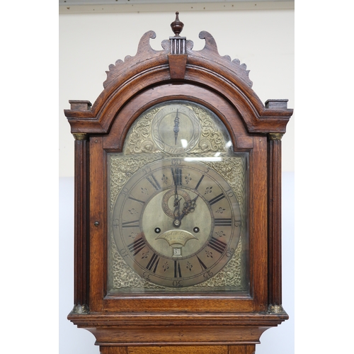 2020A - A 19TH CENTURY OAK CASE JASON COX, LONG ACRE LONDON LONG CASE CLOCKWith brass arched face, 42cm high... 