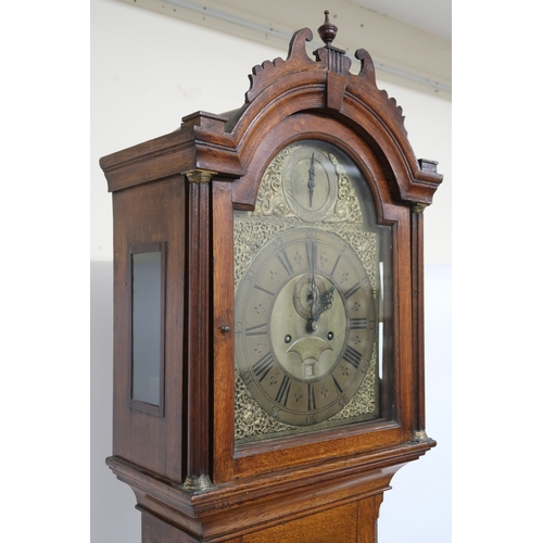 2020A - A 19TH CENTURY OAK CASE JASON COX, LONG ACRE LONDON LONG CASE CLOCKWith brass arched face, 42cm high... 