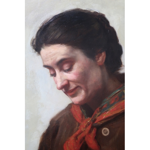 2981A - JOHN MCGHIE (SCOTTISH 1867-1952)PORTRAIT OF A LADY KNITTINGOil on canvas, signed lower right, dated ... 