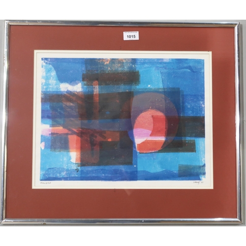 1015 - HENRY EDWARD 'TED' ODLING (BRITISH 1921-2007) ABSTRACT IN BLUE AND RED Monoprint, signed lower right... 