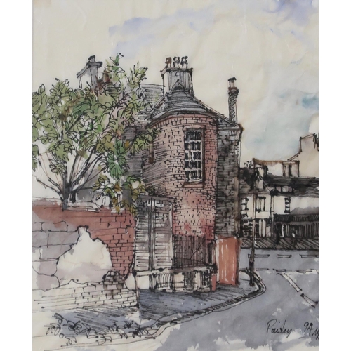 1030 - MARIE HAY (CONTEMPORARY SCHOOL) PAISLEY Watercolour/pen and ink on paper, 25 x 20cm Together with an... 