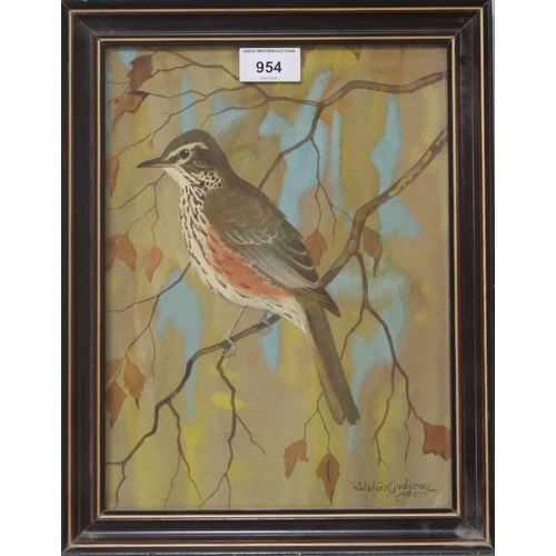 954 - RALSTON GUDGEON RSW (SCOTTISH 1910-1984) REDWING Watercolour, signed lower right, 29 x 21c... 