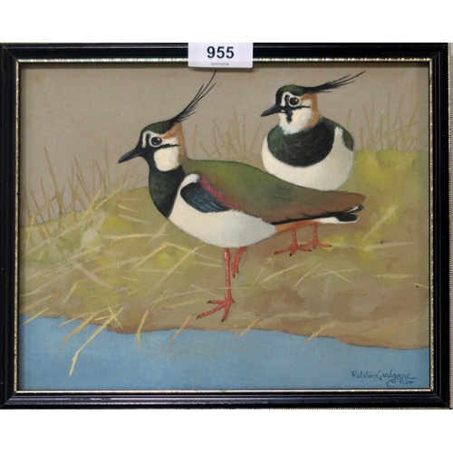 955 - RALSTON GUDGEON RSW (SCOTTISH 1910-1984) LAPWINGS Watercolour, signed lower right, 19 x 24... 