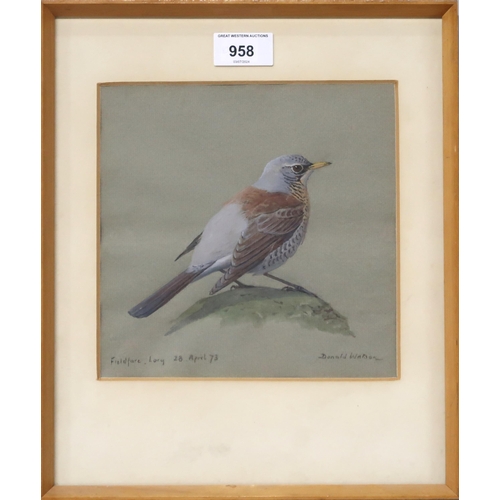 958 -  DONALD WATSON (ENGLISH 1918-2005) FIELDFARE Watercolour, signed lower right, dated A... 