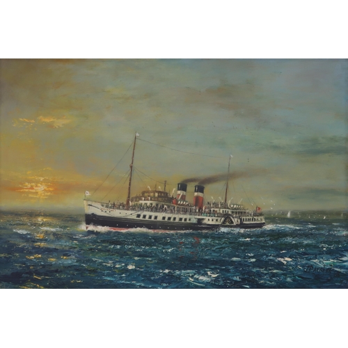 961 - JAMES PATRICK (SCOTTISH 1938-2005)  THE PADDLE STEAMER WAVERLY Oil on board, signed lower right, 50 ... 