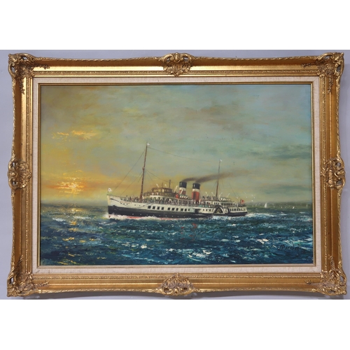 961 - JAMES PATRICK (SCOTTISH 1938-2005)  THE PADDLE STEAMER WAVERLY Oil on board, signed lower right, 50 ... 