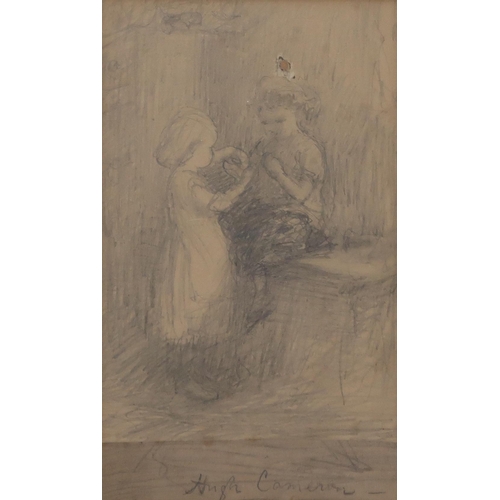 964 - ATTRIBUTED TO HUGH CAMERON (SCOTTISH 1835-1918) PLAYTIME Pencil on paper, signed lower rig... 