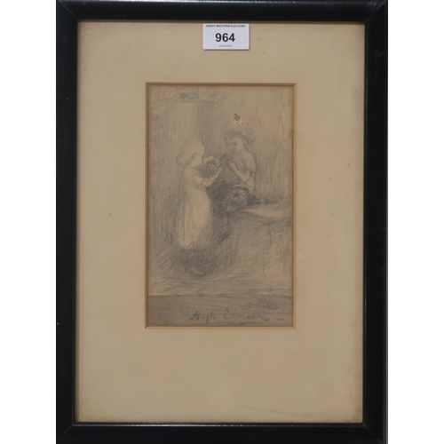 964 - ATTRIBUTED TO HUGH CAMERON (SCOTTISH 1835-1918) PLAYTIME Pencil on paper, signed lower rig... 