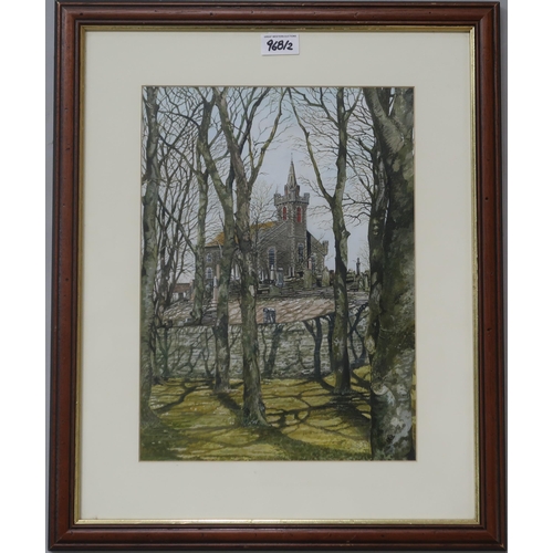 968 - SCOTTISH SCHOOL  TOWN CHURCH Oil on board, 46 x 72cm Together with a similar (2)... 