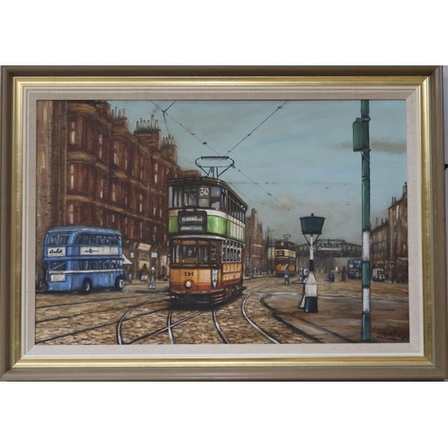 970 - JAMES PATRICK (SCOTTISH 1938-2005) TRONGATE Oil on board, signed lower left, dated (19)83,... 