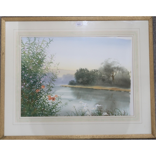 1023 - DOUGLAS HADDOW (20th CENTURY CONTEMPORARY) WILD FLOWERS BY THE LOCH Watercolour, signed lower left, ... 