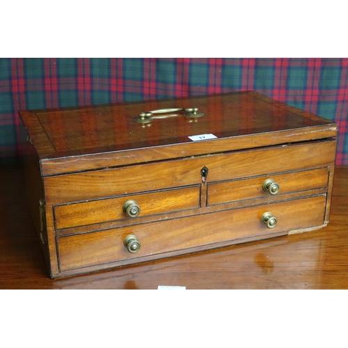 17 - A 19th century mahogany crossbanded dressing box with internal mirror over velvet lined interior and... 