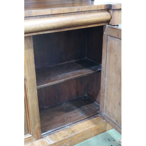 22 - A Victorian walnut veneered chiffonier with barley twist supported superstructure over long frieze d... 