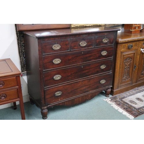 32 - A 19th century mahogany Scotch chest with three short over three long drawers on turned supports joi... 