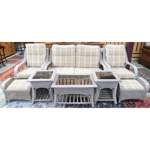 75 - A contemporary eight piece wicker conservatory suite consisting two seater settee, 95cm high x 148cm... 