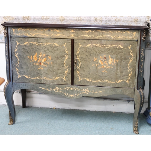 87 - A 20th century continental style two door side cabinet on brass ormolu mounted cabriole supports, 89... 