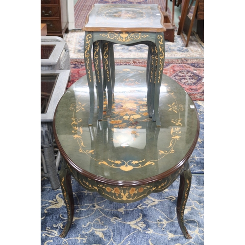 89 - A lot comprising a 20th century continental style oval coffee table on cabriole supports, 52cm high ... 