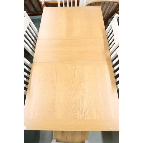 94 - A contemporary beech topped extending dining table and six chairs, table, 73cm high x 120cm long (15... 