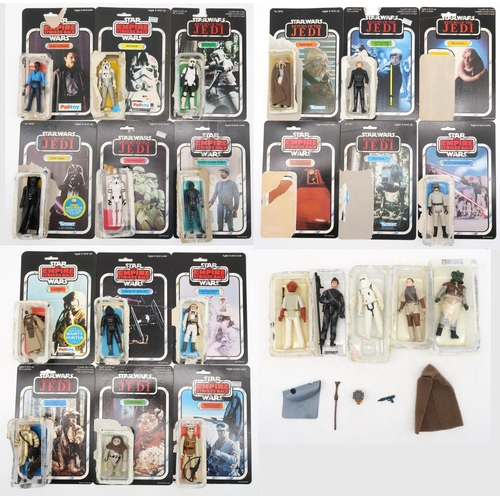 A collection of vintage Palitoy/Kenner Star Wars action figures, with many retaining packaging (opened), including Luke Skywalker (Hoth Battle Gear), Imperial TIE Fighter Pilot, Darth Vader, Chief Chirpa, Biker Scout, Lando Calrissian and others; together with a small assortment of Star Wars books