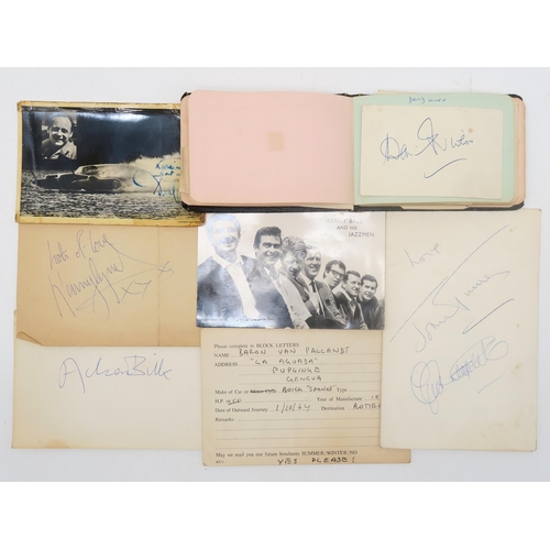 573 - A collection of autographs, to include a black and white photo postcard of Bluebird, signed by water... 