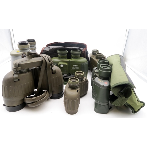 586 - Three various pairs of West German Military-Marine binoculars by Steiner, a similar pair by Bosile a... 