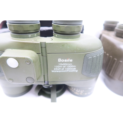 586 - Three various pairs of West German Military-Marine binoculars by Steiner, a similar pair by Bosile a... 