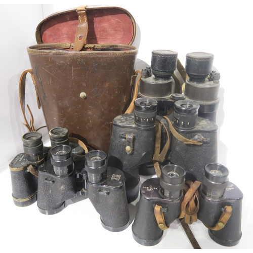 588 - Assorted binoculars, largely military-issue, to include a pair of WW2 Barr & Stroud 7x binocular... 