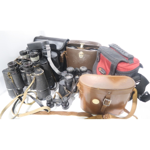 590 - Assorted binoculars and binocular cases, to include WW2 German Third Reich KF 7x50 binoculars by 