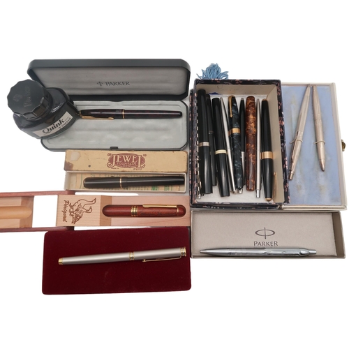 610 - A collection of pens to include a boxed Jewel Pen Company No. 46 example with 14ct nib, a Birmingham... 